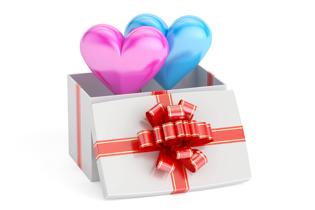 Concepto del Día de San Valentín. Caja de regalo con corazones, renderizado 3D
 - Foto, imagen