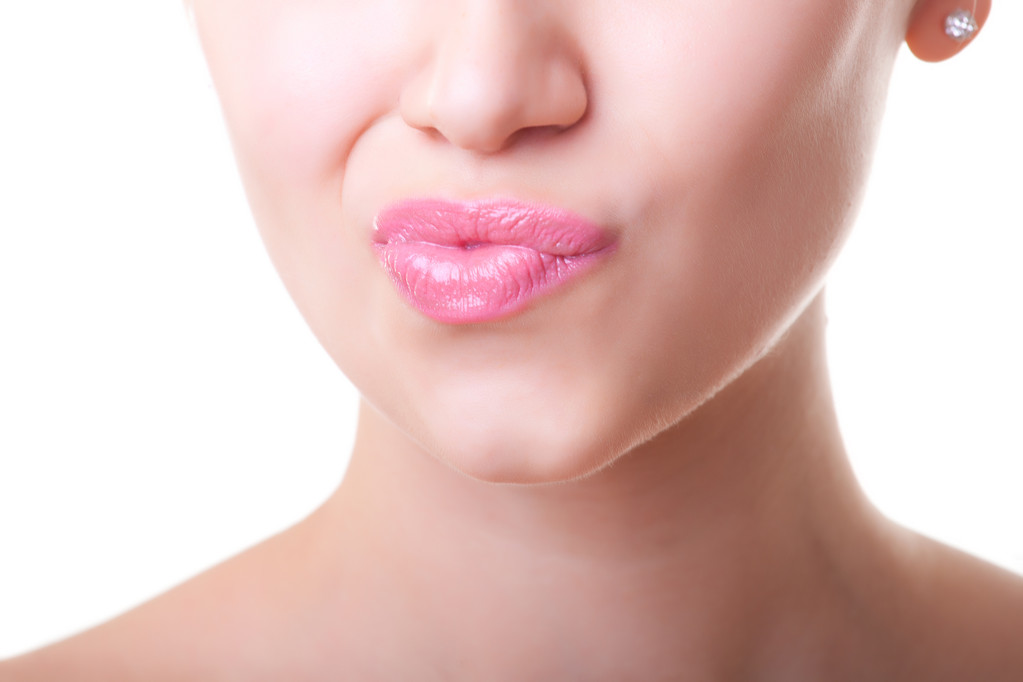 roze lippen, close-up portret - Foto, afbeelding