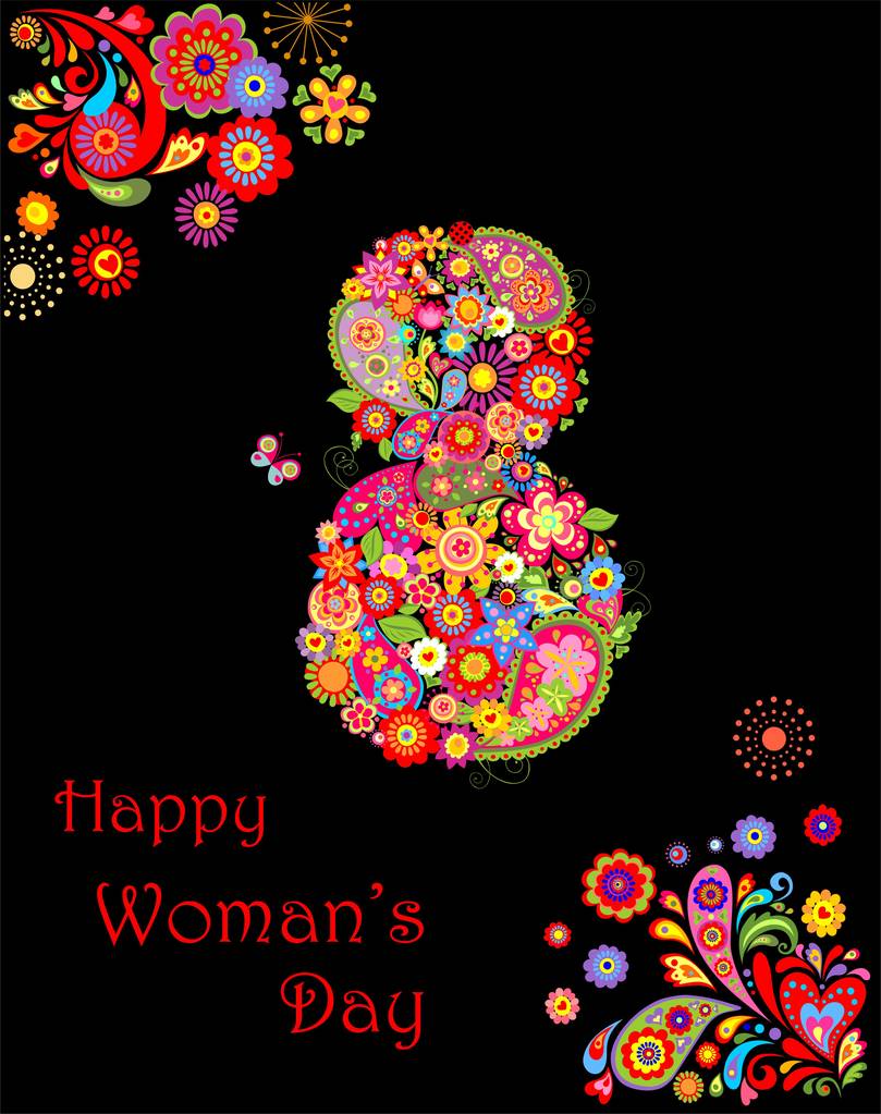 Congratulação com flores número 8 para o Dia Internacional da Mulher
 - Vetor, Imagem