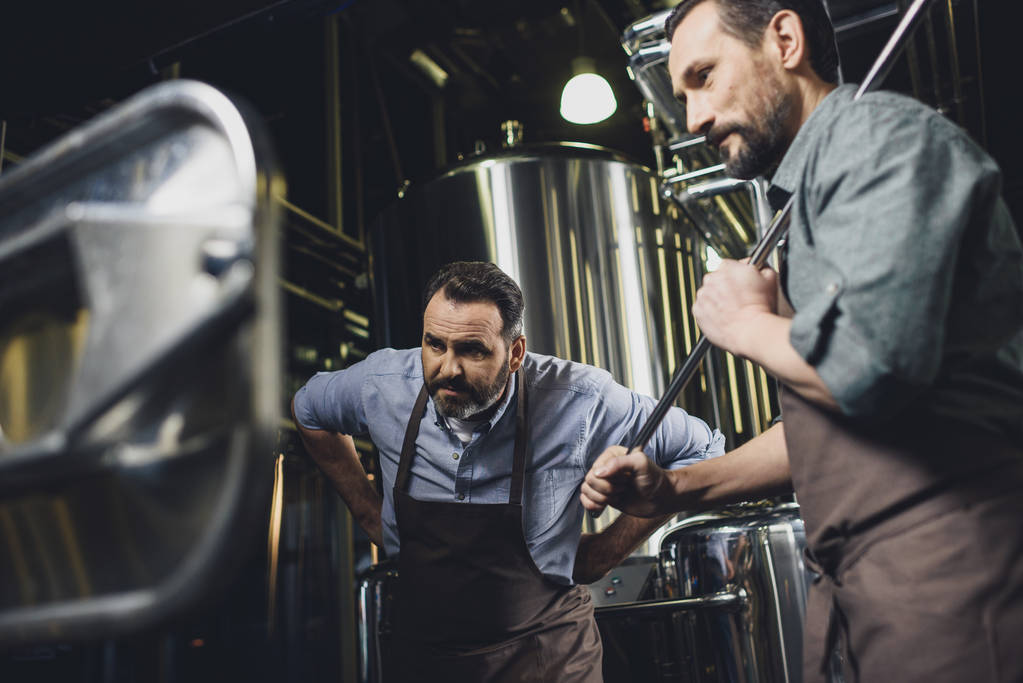 Cerveceros que trabajan con equipos industriales
  - Foto, Imagen