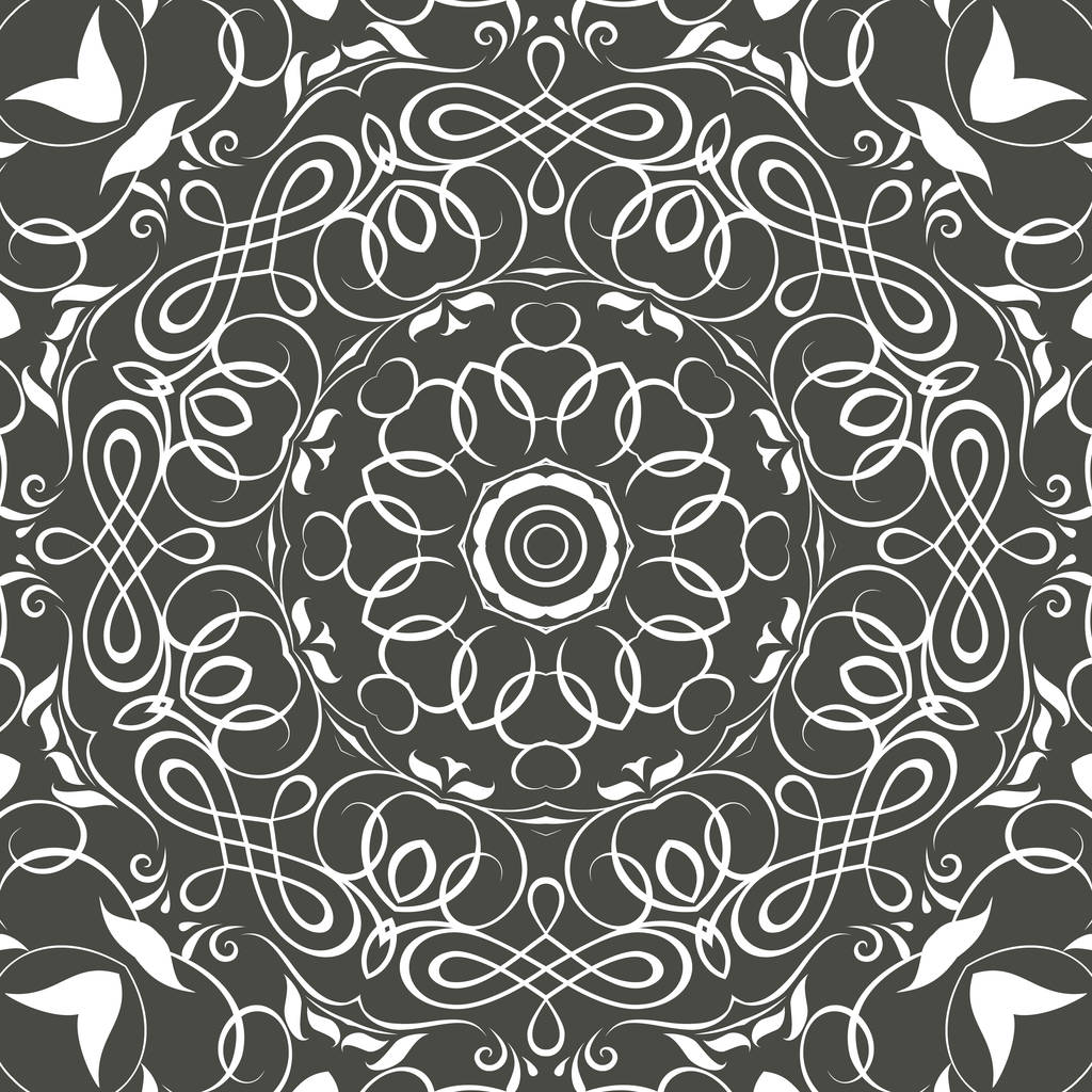 Mandala bezešvé květinový vzor s květy a listy. Zbarvení, bílá a černá. Vzor bezešvé. Doodle krajky mandala. Vektorové ilustrace. - Vektor, obrázek