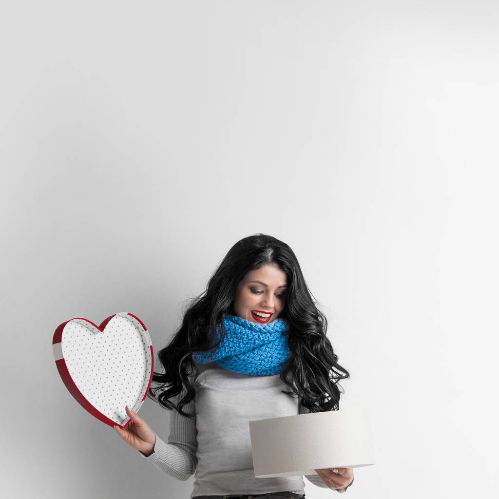 Woman open heart shaped box - Photo, Image