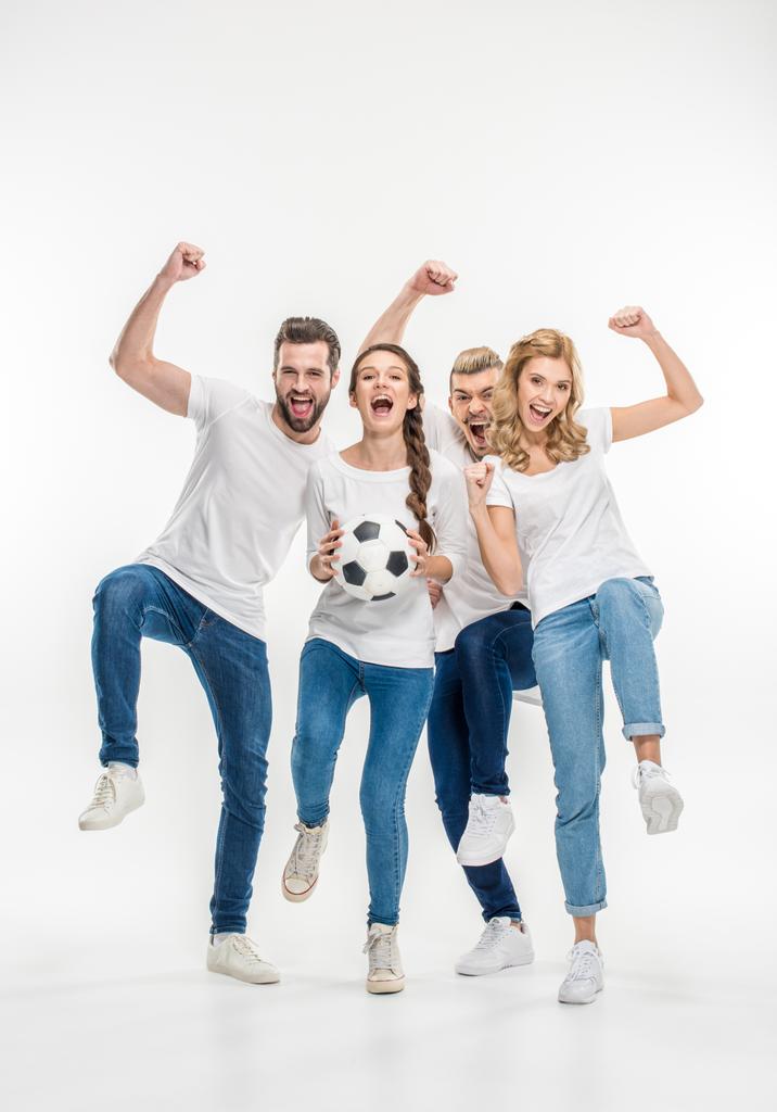 Cheerful friends with soccer ball - Photo, Image