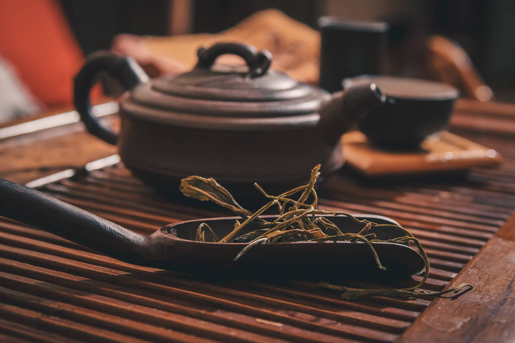 中国茶のセットをクローズ アップ - 写真・画像