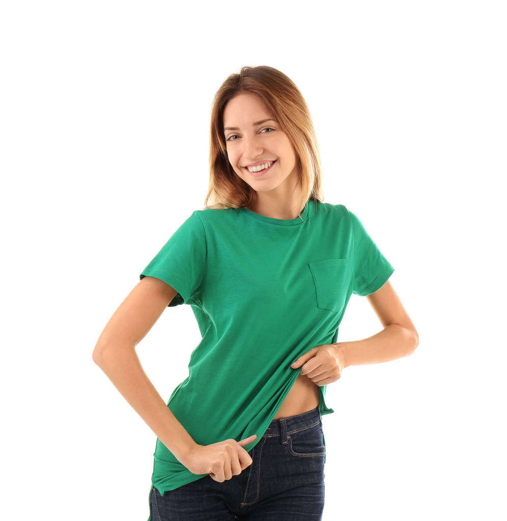 Žena v prázdné zelené tričko - Fotografie, Obrázek