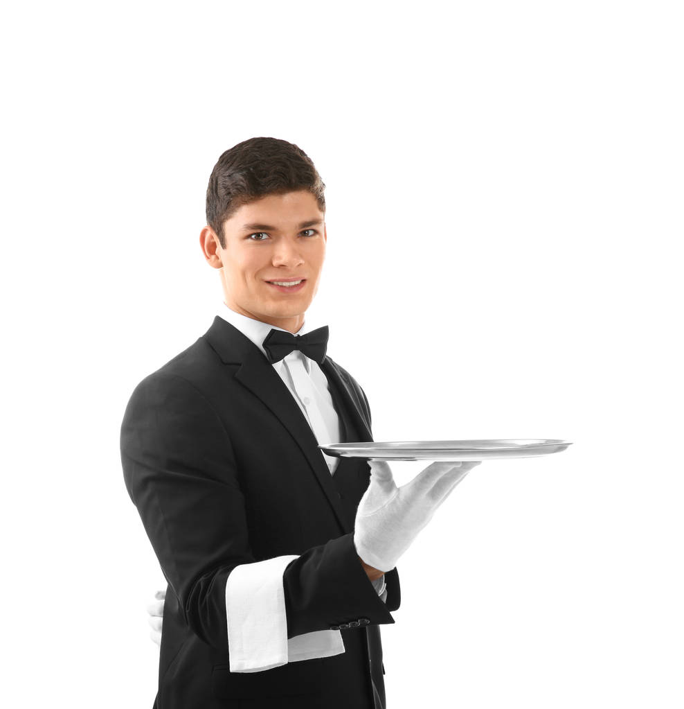 Male waiter holding tray  - Photo, Image