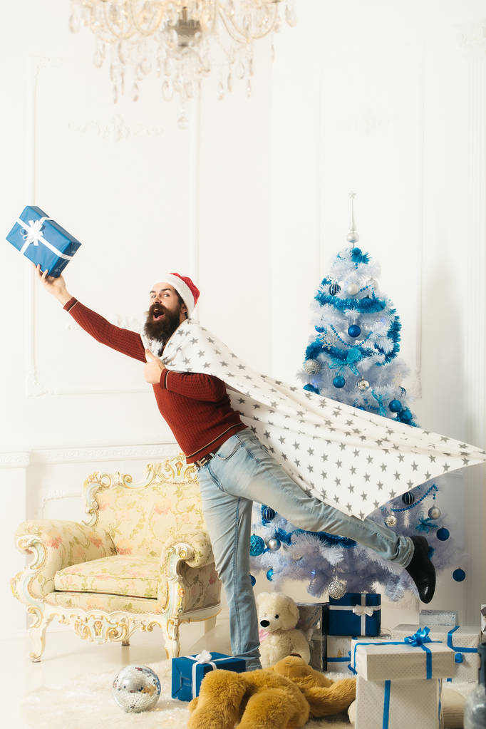 christmas bearded man with presents - Photo, Image