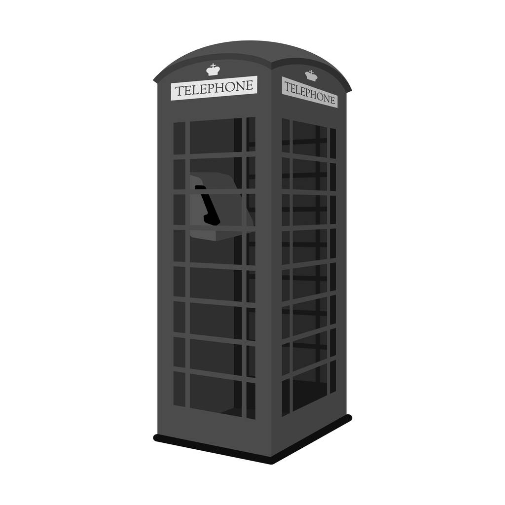 Vörös kabin telefonikonra elszigetelt fehér háttér, fekete-fehér stílusban. Anglia ország szimbólum vektor stock illusztráció. - Vektor, kép