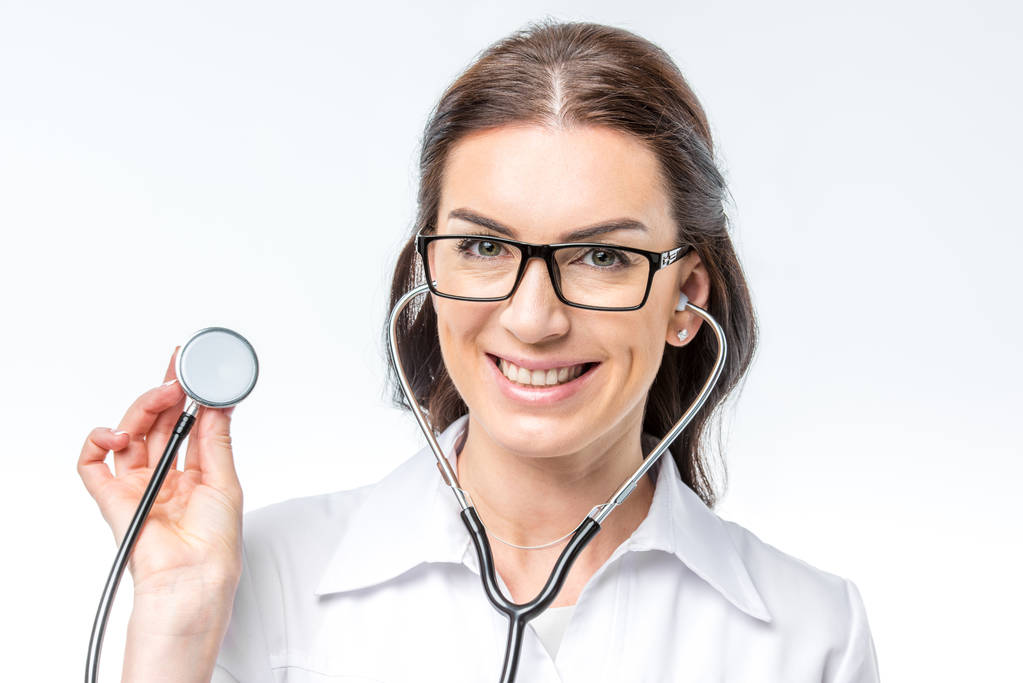 kobieta lekarz ze stetoskopem  - Zdjęcie, obraz