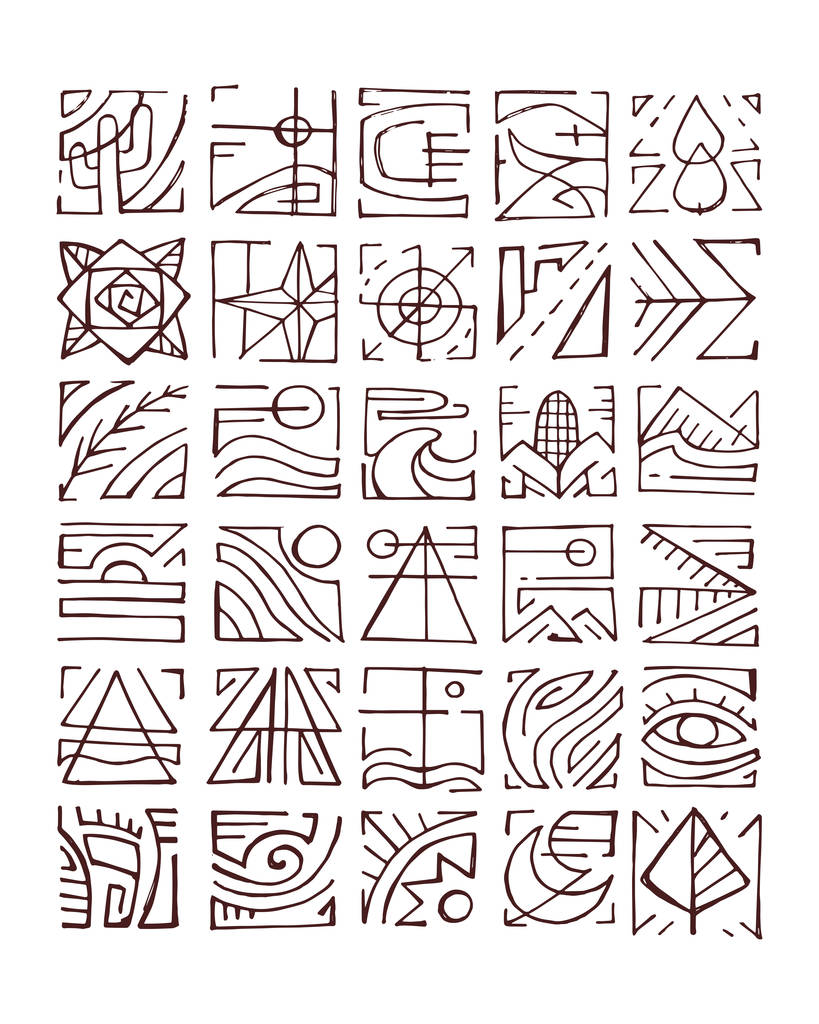 Símbolos indígenas abstractos
 - Vector, imagen