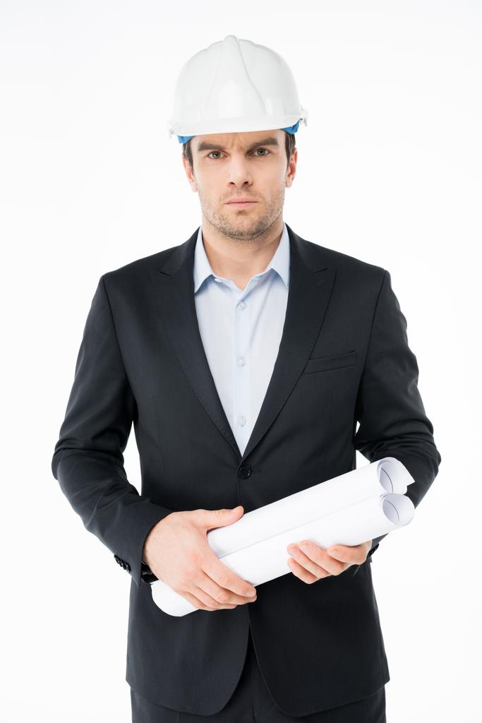 Αρχιτέκτονας αρσενικό σε σκληρό καπέλο - Φωτογραφία, εικόνα
