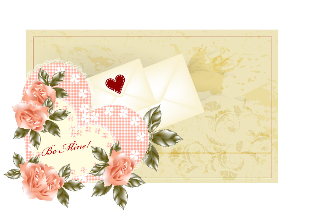 Saludo tarjeta de San Valentín con rosas rosadas
 - Vector, Imagen