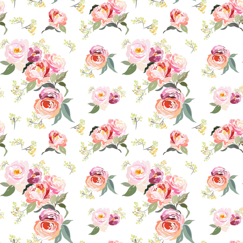 Цветочный узор с розами
 - Вектор,изображение