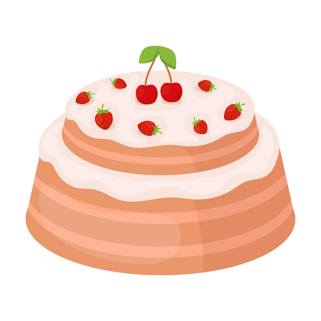 Kuchen mit Kirschsymbol im Cartoon-Stil isoliert auf weißem Hintergrund. Kuchen Symbol Lager Vektor Illustration. - Vektor, Bild