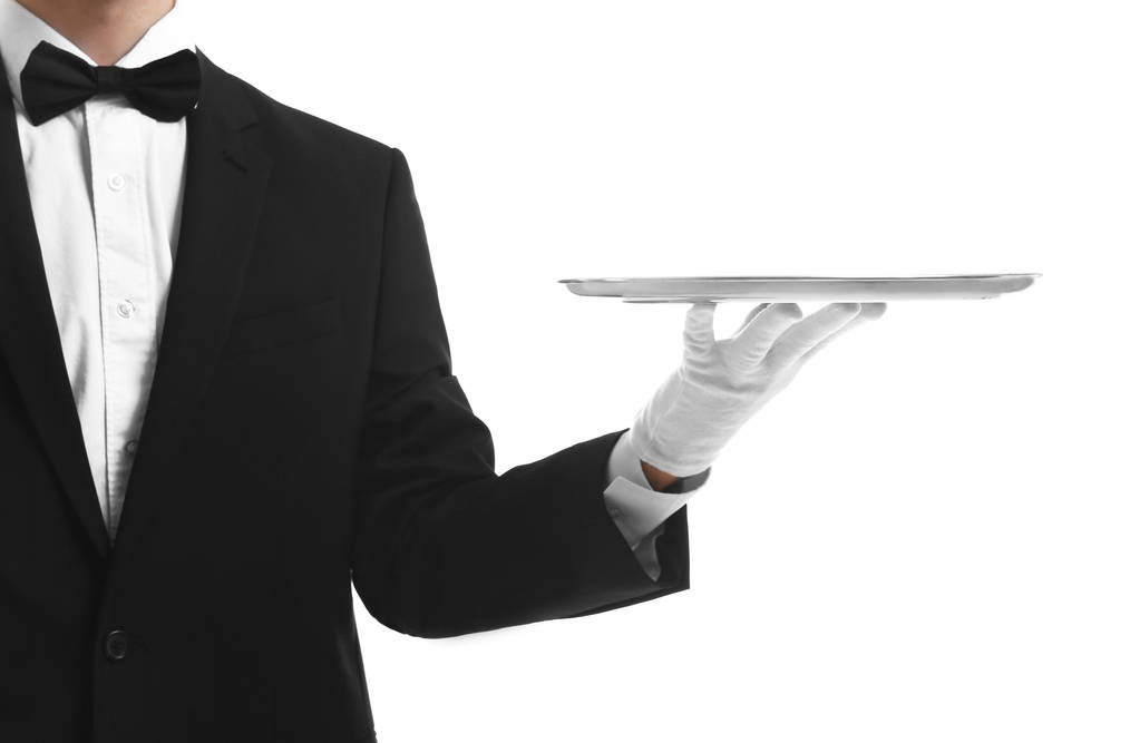 Waiter holding empty silver tray  - Photo, Image