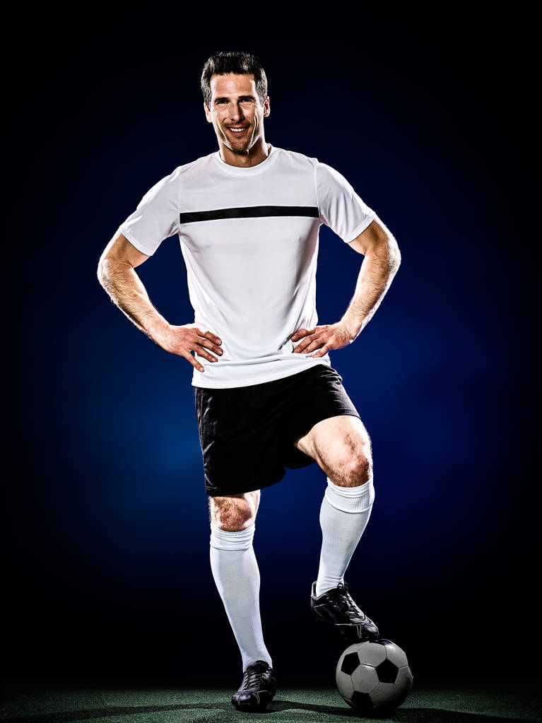 Piłka nożna gracz mężczyzna na białym tle - Zdjęcie, obraz