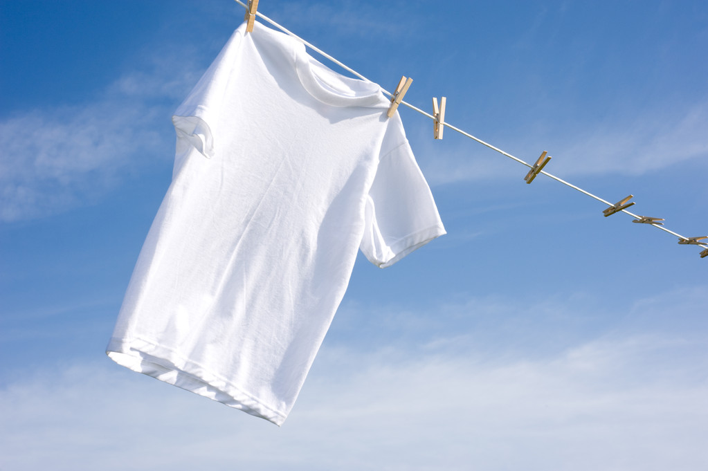 Camiseta blanca lisa en un tendedero
 - Foto, imagen