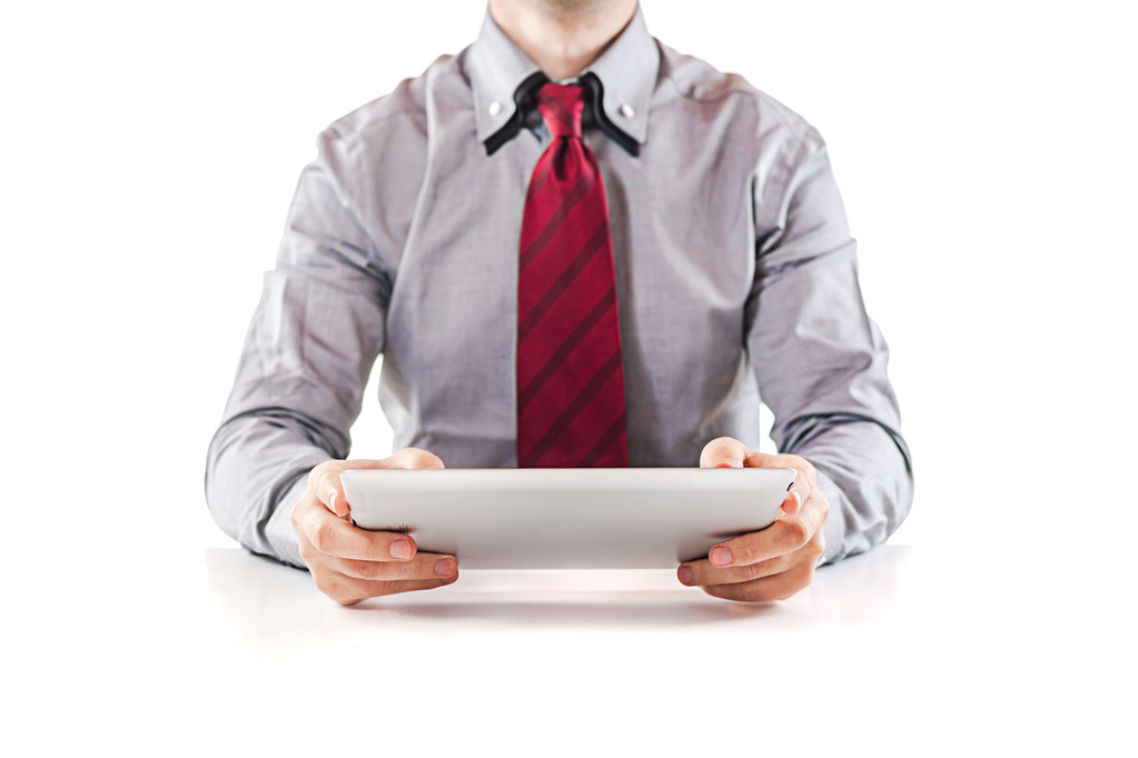 Fiatal ember cégvezető segítségével a digitális pc tabletta - Fotó, kép