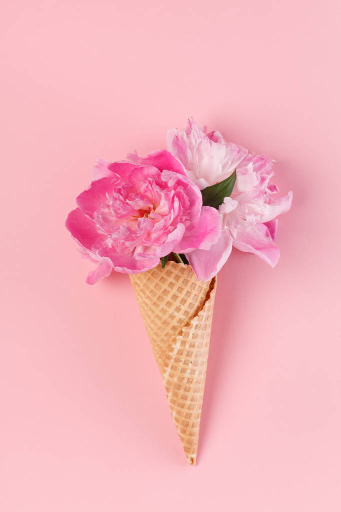 півонічні квіти у вафельному конусі
 - Фото, зображення