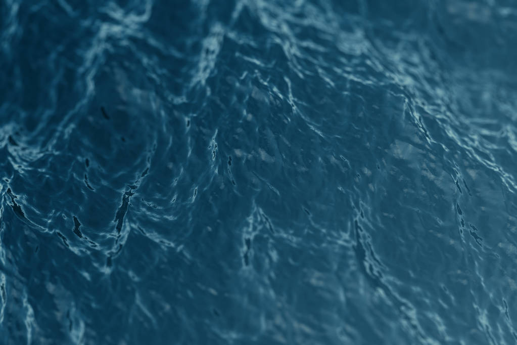 波紋、海、海洋波低角度表示と青い水の背景。クローズ アップ自然背景。選択と集中、3 d レンダリングでソフト フォーカス - 写真・画像