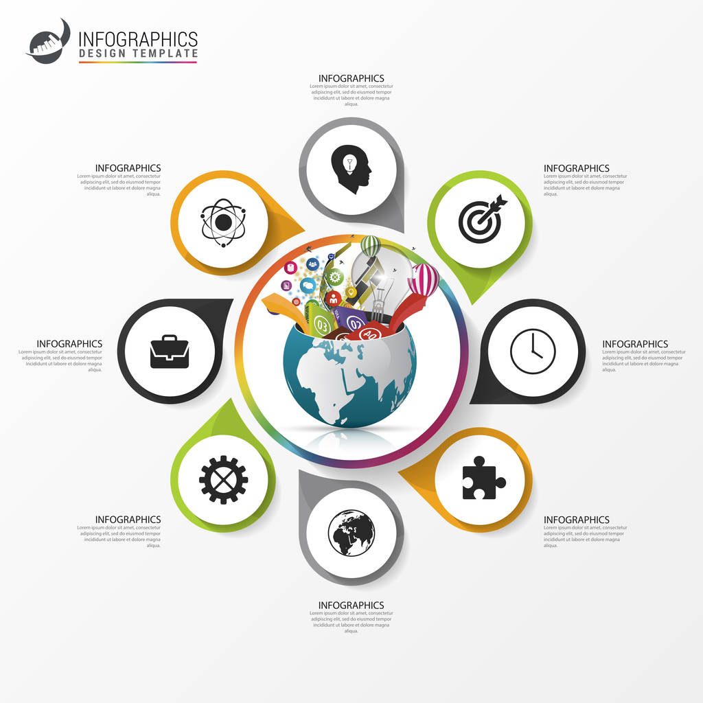 Infografías circulares. Concepto de negocio con mundo creativo
 - Vector, Imagen
