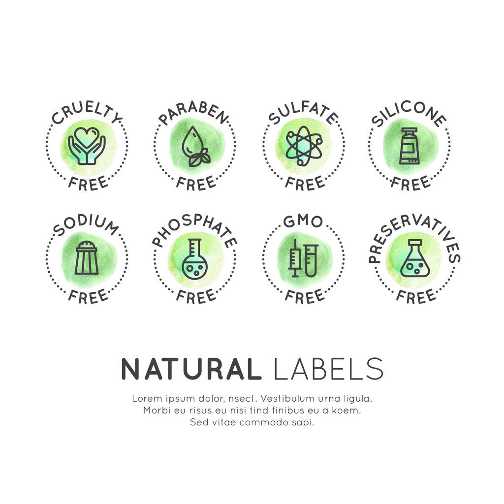 Watercolor Illustration Logo Set Badge Ingredient Warning Label Icons - Vector, Image