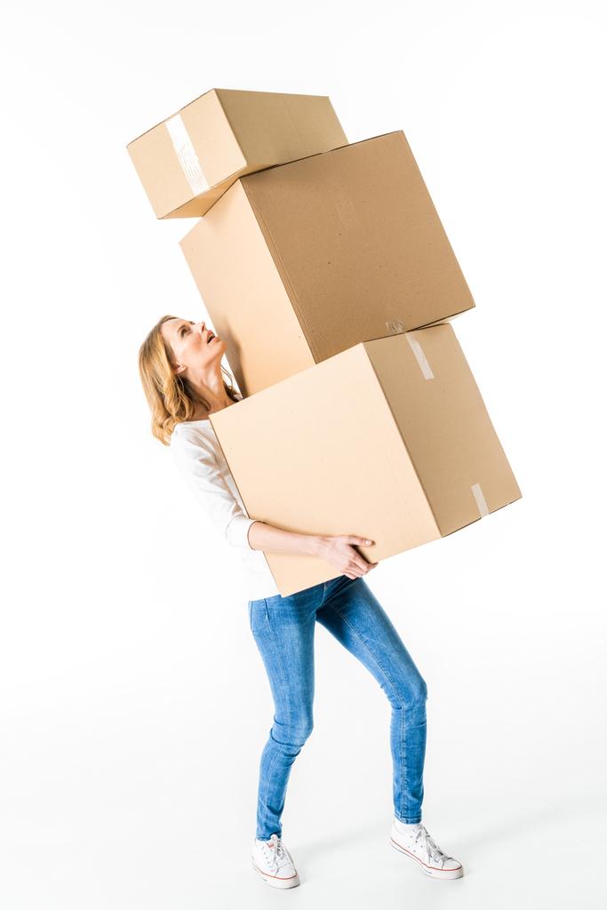 Молода жінка з коробками
  - Фото, зображення
