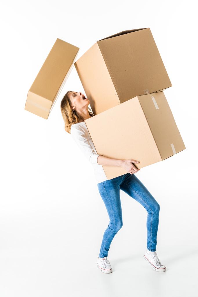 junge Frau mit Schachteln  - Foto, Bild