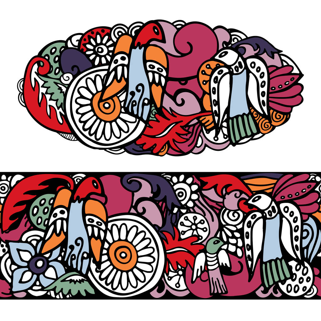 стоковий векторний абстрактний малюнок рук птаха. квітка і хвиля, каракулевий па
 - Вектор, зображення