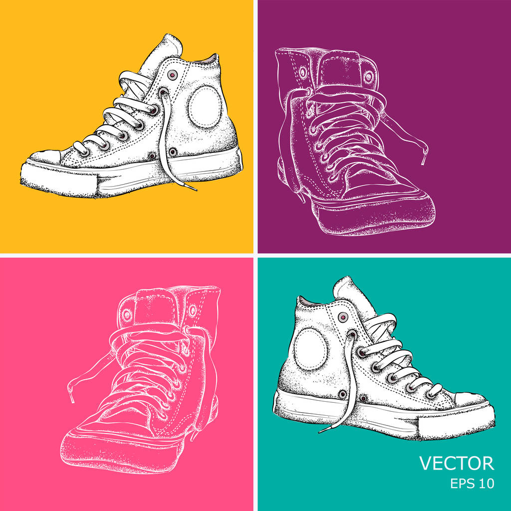 Zapatillas vintage dibujadas a mano. Arte pop estilo vector ilustración
. - Vector, imagen