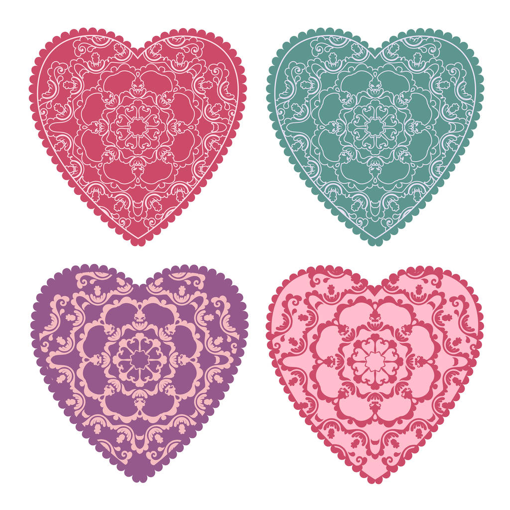 Tarjeta de felicitación de San Valentín decorativa con corazones florales adornados. Ilustración vectorial EPS 10
. - Vector, Imagen