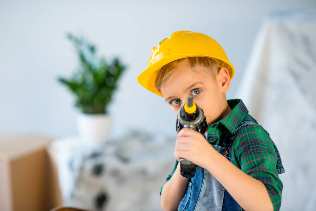 Little boy with toy drill - Photo, Image