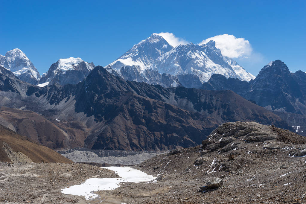 Everest και Nuptse κορυφή του βουνού από την Renjo la περάσει, Everest reg - Φωτογραφία, εικόνα