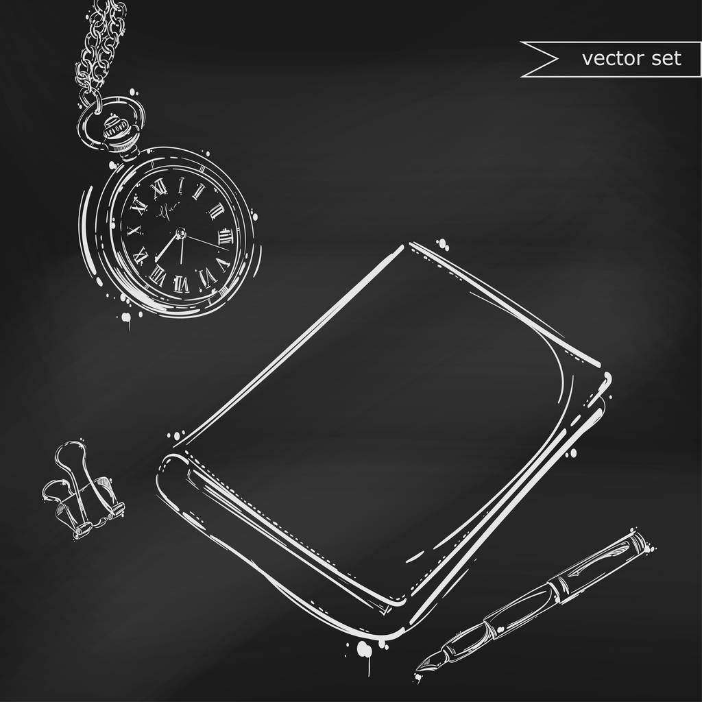 Абстрактная векторная иллюстрация с ноутбуком, ручкой и карманом
 - Вектор,изображение