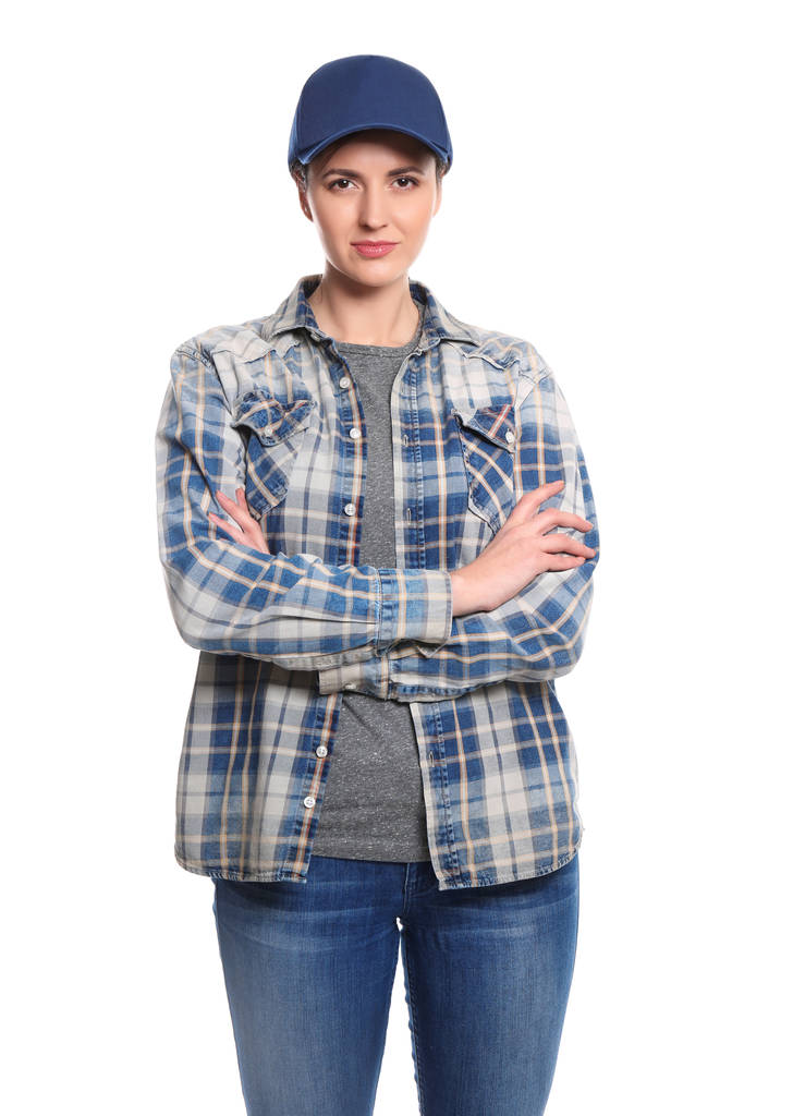  женщина в джинсах и клетчатой рубашке
 - Фото, изображение