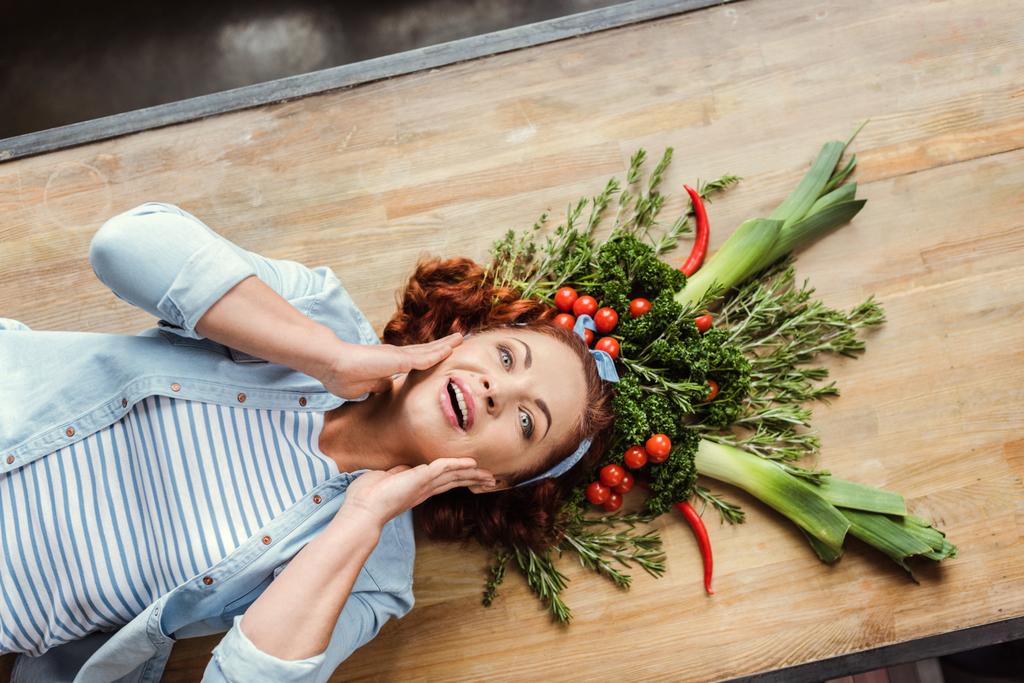 Woman in herb and vegetable crown - Photo, Image