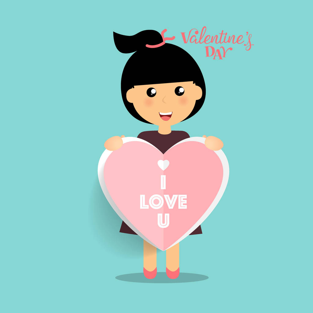 Valentijnsdag achtergrond ontwerpen met schattig meisje. Vector illustra - Vector, afbeelding