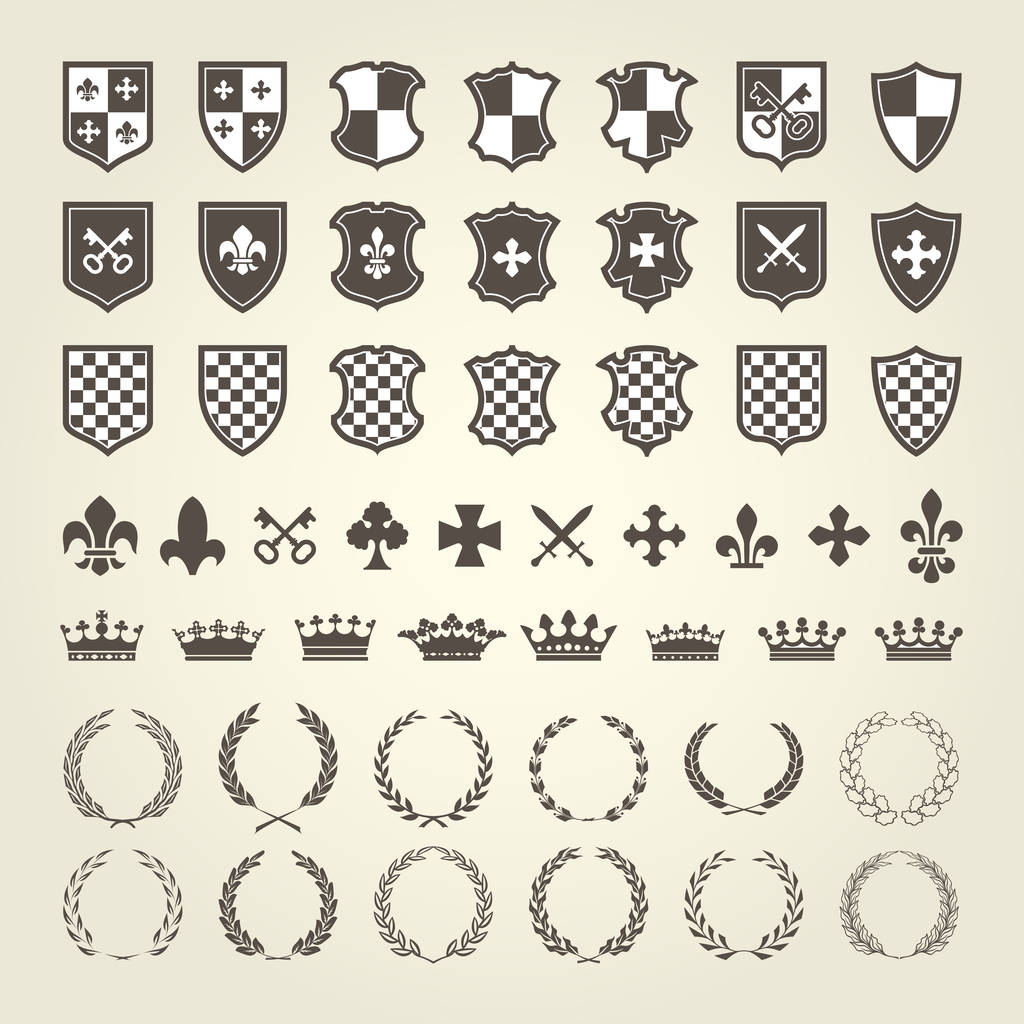Kit de escudo de armas para escudos caballeros y emblemas reales con la
 - Vector, Imagen
