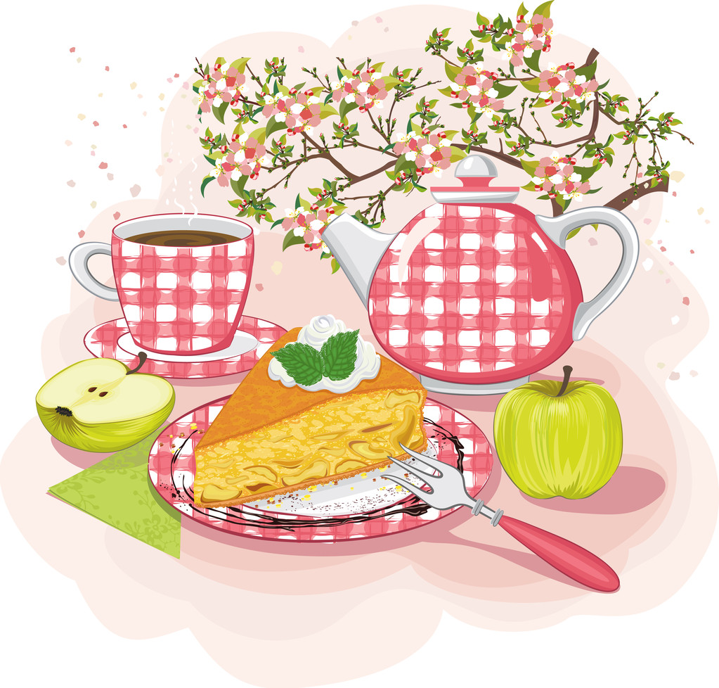 アップルパイとお茶 - ベクター画像