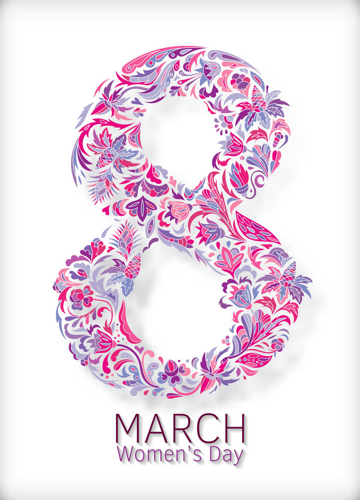 Ilustración vectorial de garabato, zenart, zentangl figura ocho con flores. Día Internacional de la Mujer 8 de marzo. Colorear para adultos anti-estrés. Blanco y negro
. - Vector, Imagen