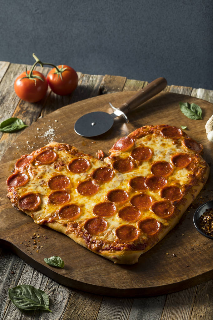 Homemade Heart Shaped Pepperoni Pizza - Photo, Image
