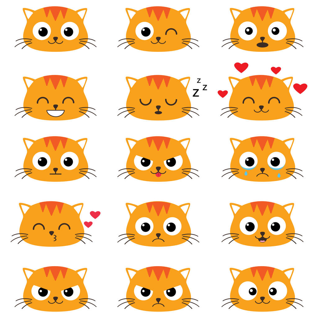 Conjunto de bonitos desenhos animados emoções do gato
 - Vetor, Imagem