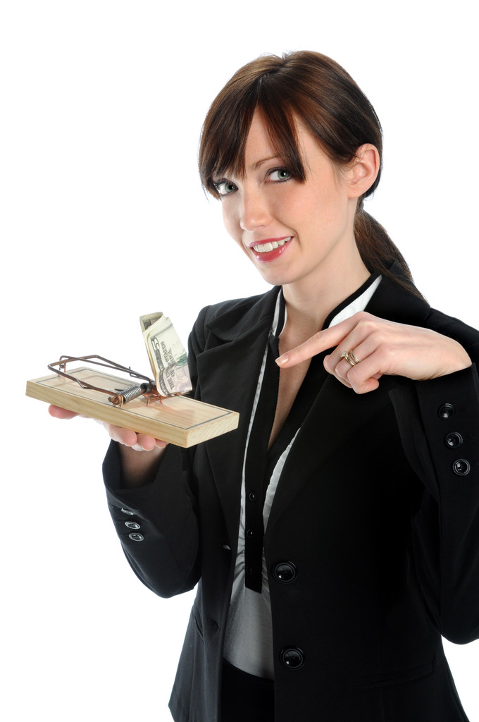 podnikatelka drží nouse past s penězi - Fotografie, Obrázek