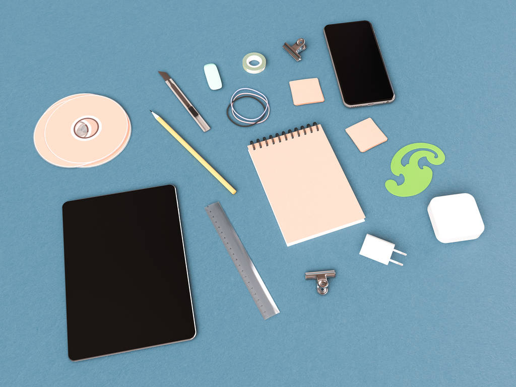 Corporate Identity. Branding Mock Up. Office supplies, Gadgets. 3D illustration - Photo, Image