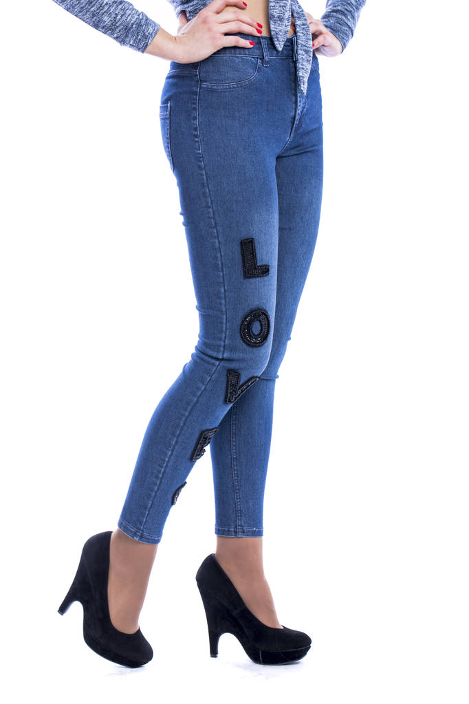 Kobiece ciało część spodnie jeansowe - Zdjęcie, obraz
