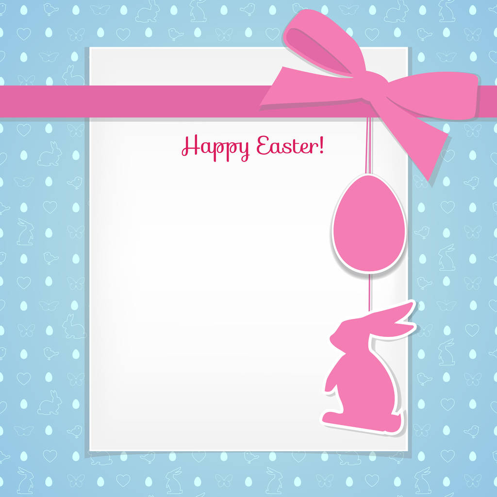 Пасхальный фон и бесшовный узор с яйцами, кроликами, птицами
 - Вектор,изображение