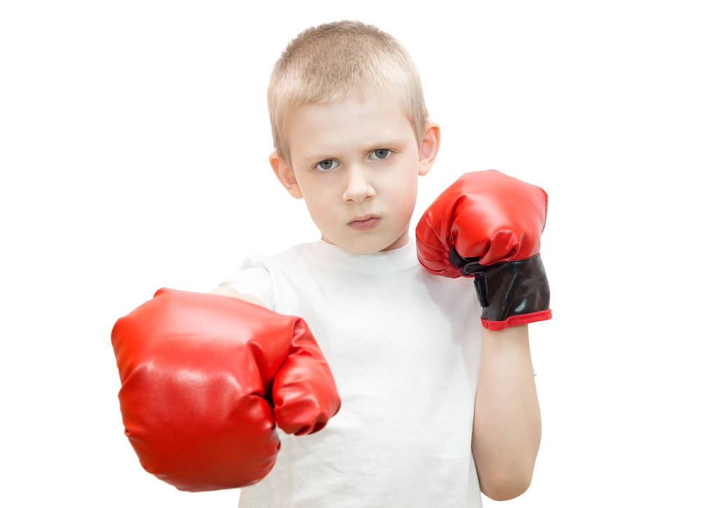 fiú boksz kesztyű egy fehér háttér - Fotó, kép