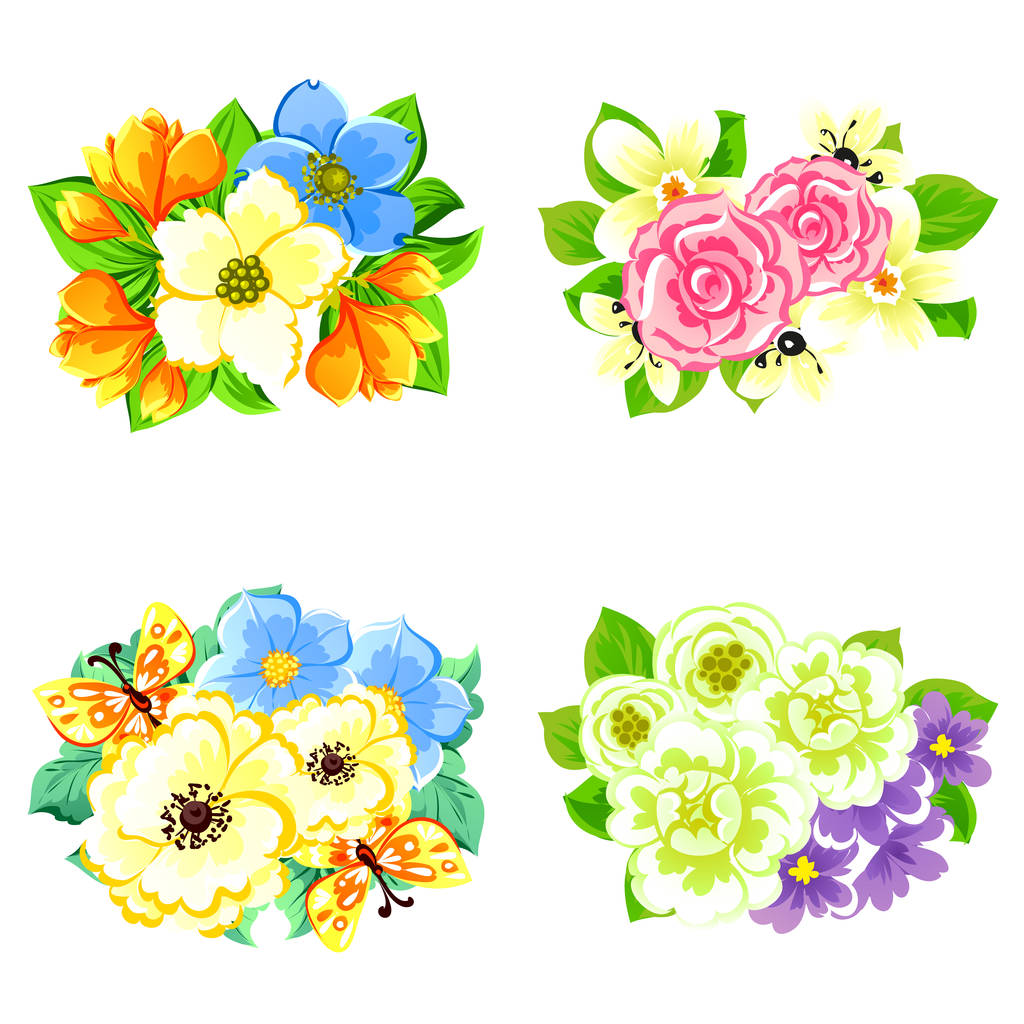 Zbiór pięknych, kolorowych kwiatów - Wektor, obraz