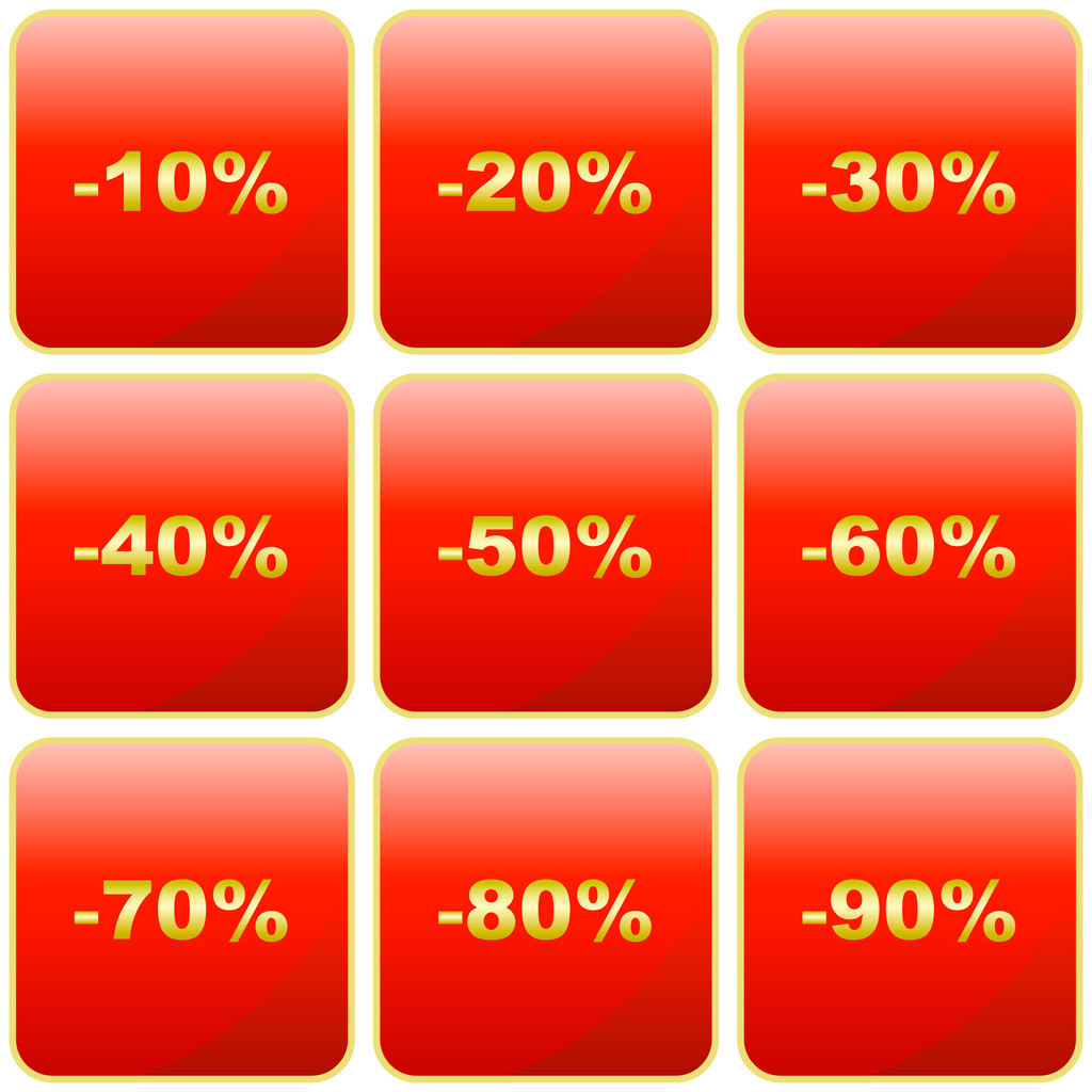 korting label sjablonen met verschillende percentages - Vector, afbeelding