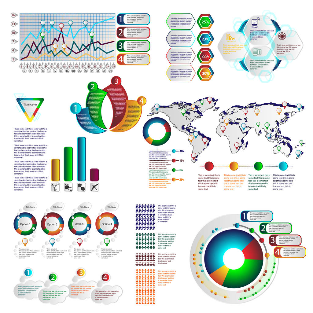 renk infographics farklı bireysel elemanları ile - Vektör, Görsel